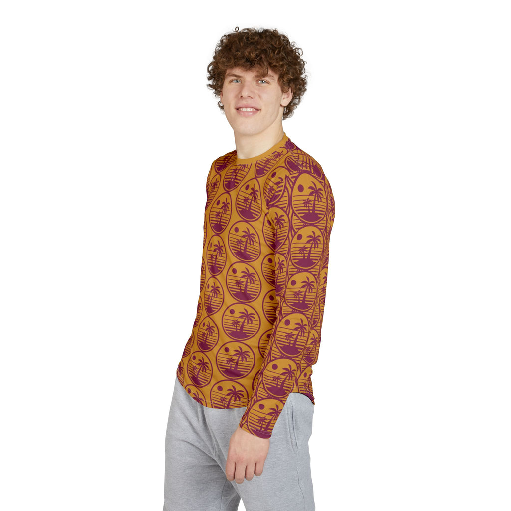 Men's Long Sleeve UV Shirt — Retro Palm Tree Sunset All-Over Print