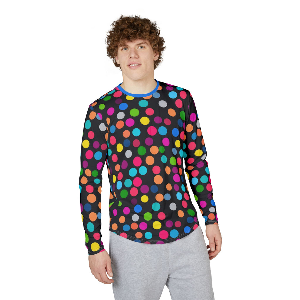 Men's UV Long Sleeve Shirt — "UPF 50+"Bright Neon Polka Dot All-Over Print