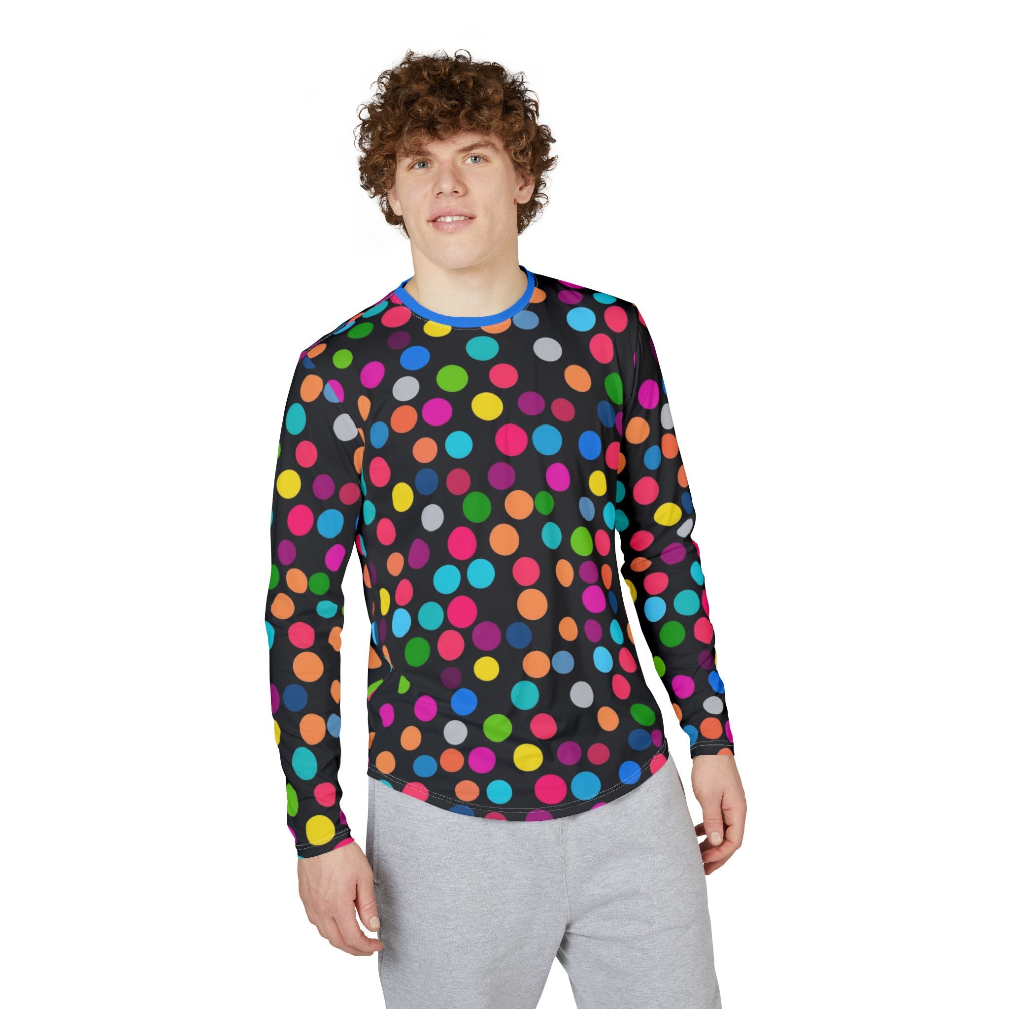 Men's UV Long Sleeve Shirt — "UPF 50+"Bright Neon Polka Dot All-Over Print