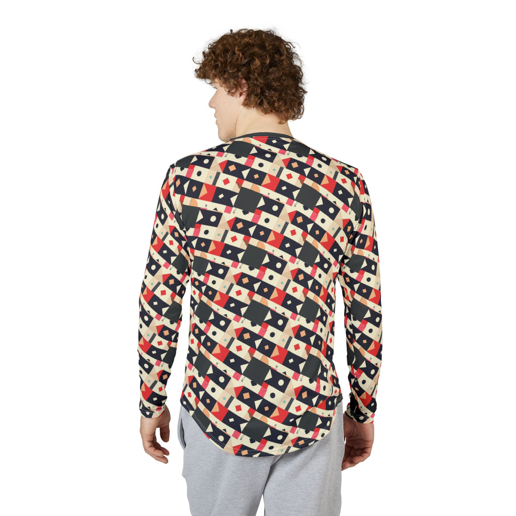 Men's Long Sleeve UV Shirt —  "UPF 50+" Retro Geometric Nautical Pattern