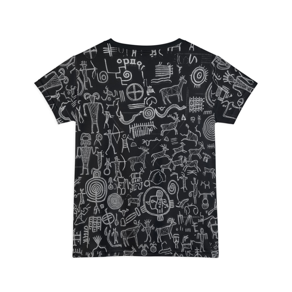Women's All-Over Print Tee — Chalk Petroglyph Pattern