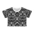 Lace Damask Crop Tee — Black Vintage Floral Pattern