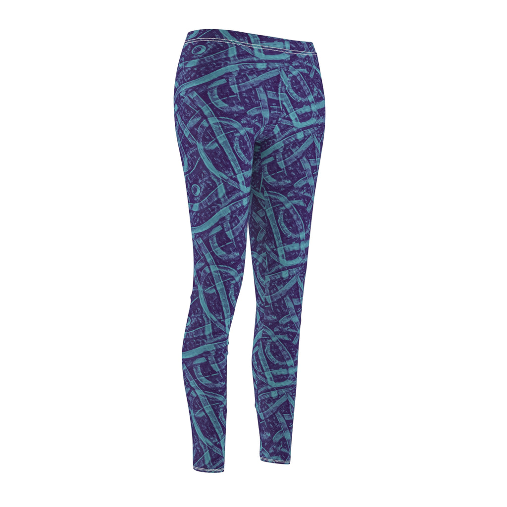 Nautical Knot Pattern Women's Leggings — Blue Sea-Inspired All-Over Print