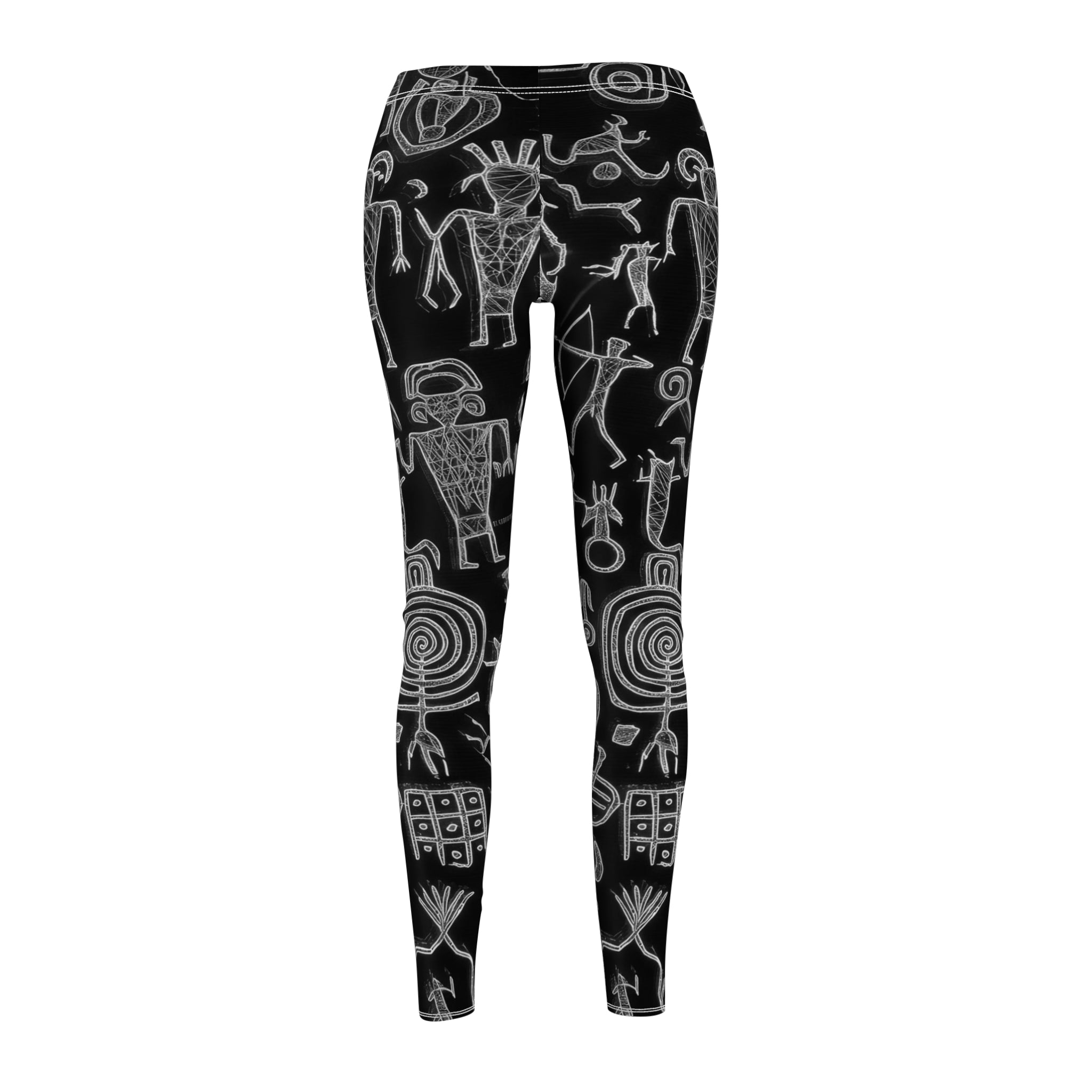 Petroglyph Print Women's Leggings — Black & White Stone Art Yoga Leggings