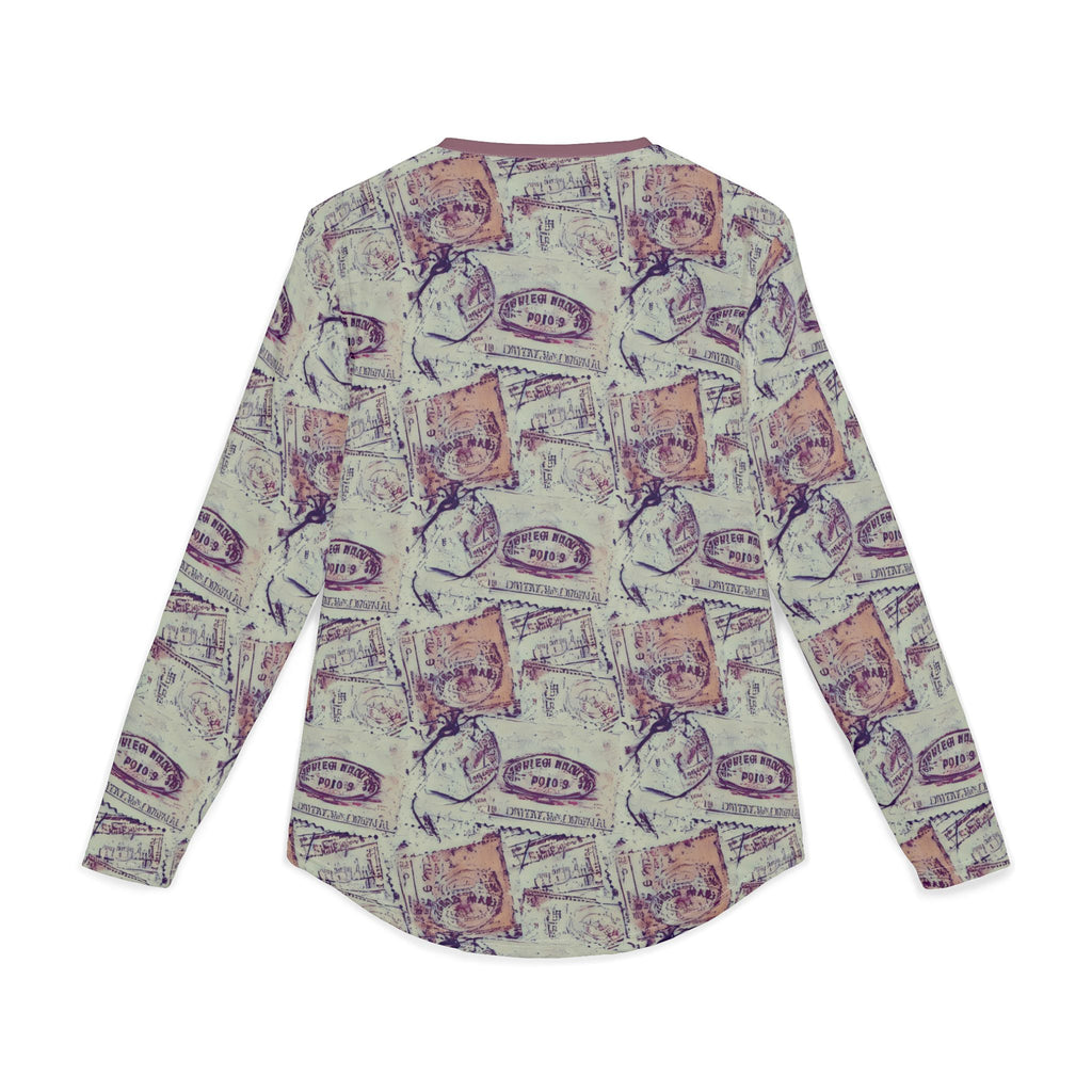 Men's UV Long Sleeve Shirt — "UPF 50+" Vintage Travel Stamp All-Over Print