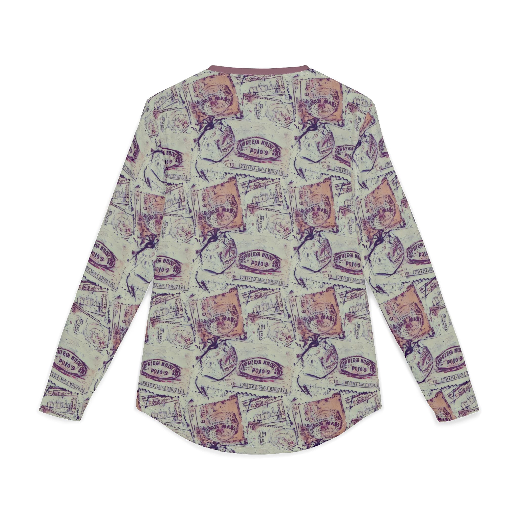 Men's UV Long Sleeve Shirt — "UPF 50+" Vintage Travel Stamp All-Over Print