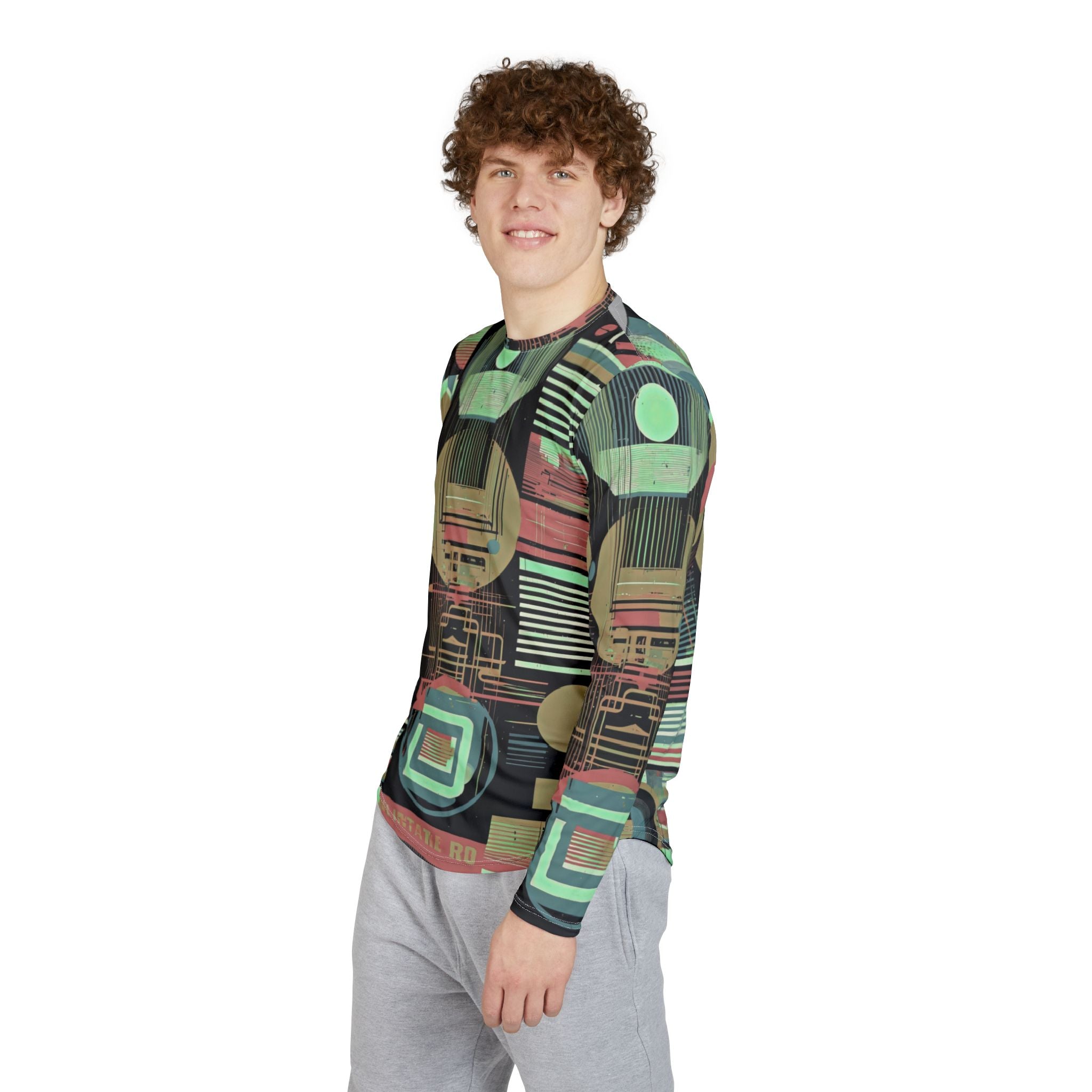 Men's UV Long Sleeve Shirt — Retro Geometric Tech Print