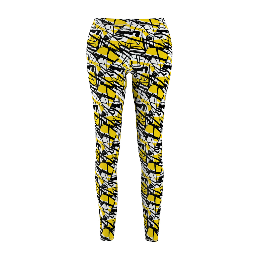 Abstract Yellow Scribble Leggings — Women's All-Over Print Casual Leggings