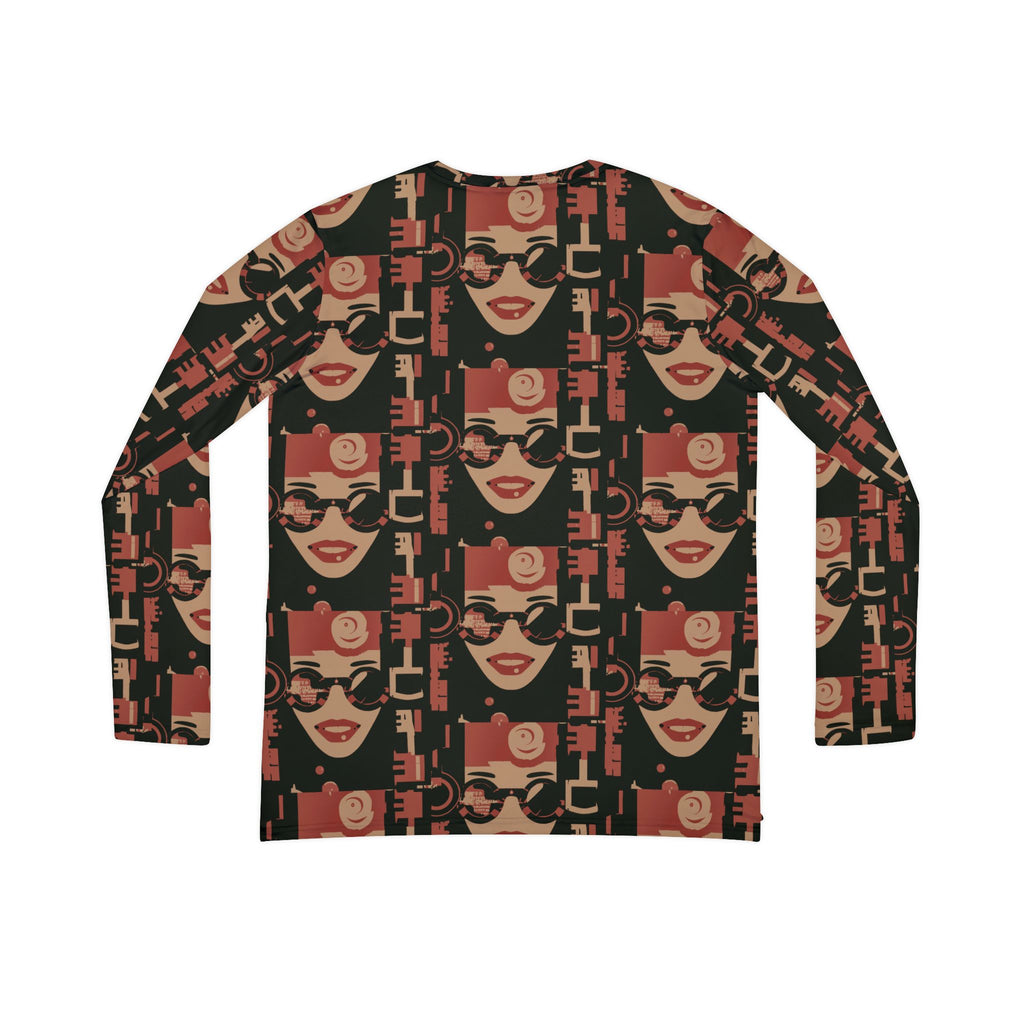 Retro Floral Face V-Neck Long Sleeve Shirt