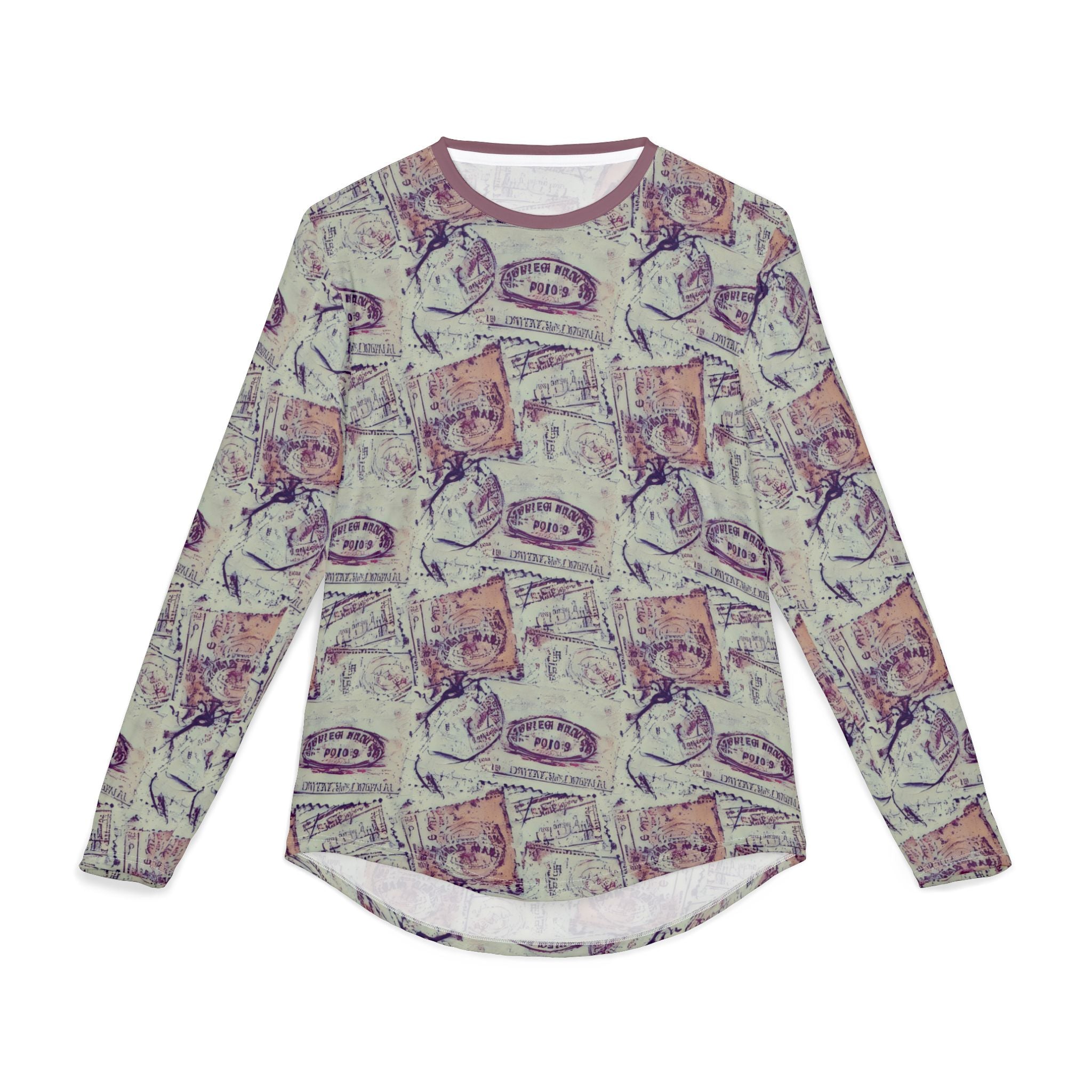 Men's UV Long Sleeve Shirt — "UPF 50+" Vintage Travel Stamp All-Over Print