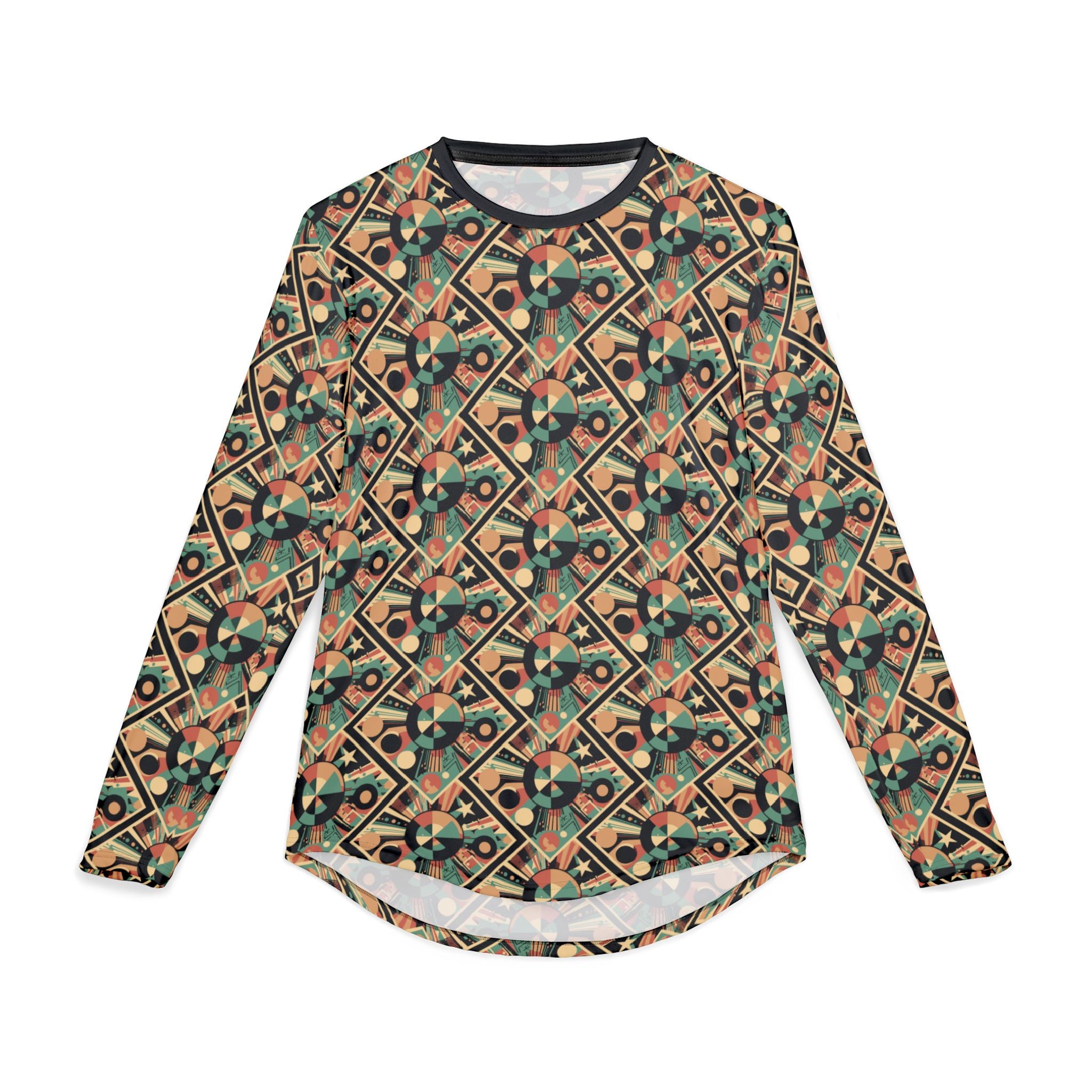Men's Long Sleeve Shirt —"UPF 50+"  Retro Geometric All-Over Print UV Protection