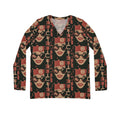 Retro Floral Face V-Neck Long Sleeve Shirt