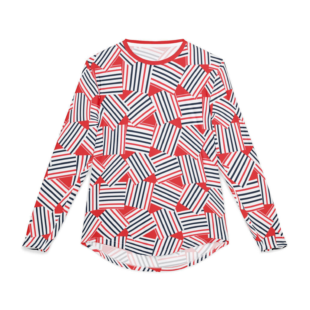 Men's Red White Blue Striped UV Sun Protection   "UPF 50+" Long Sleeve Shirt — All-Over Print