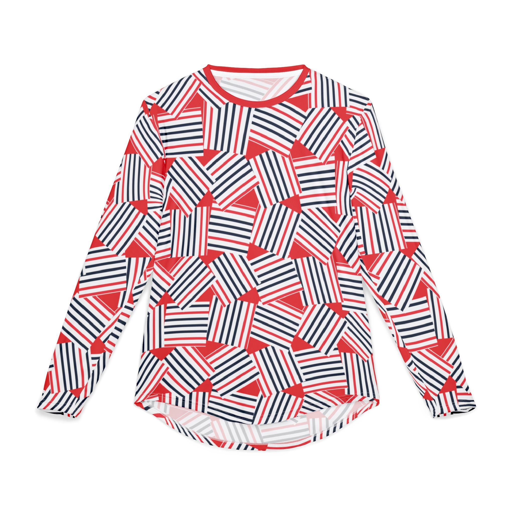 Men's Red White Blue Striped UV Sun Protection   "UPF 50+" Long Sleeve Shirt — All-Over Print