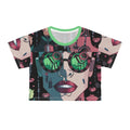 Retro Cyberpunk Crop Tee — Neon Sunglasses Portrait All-Over Print