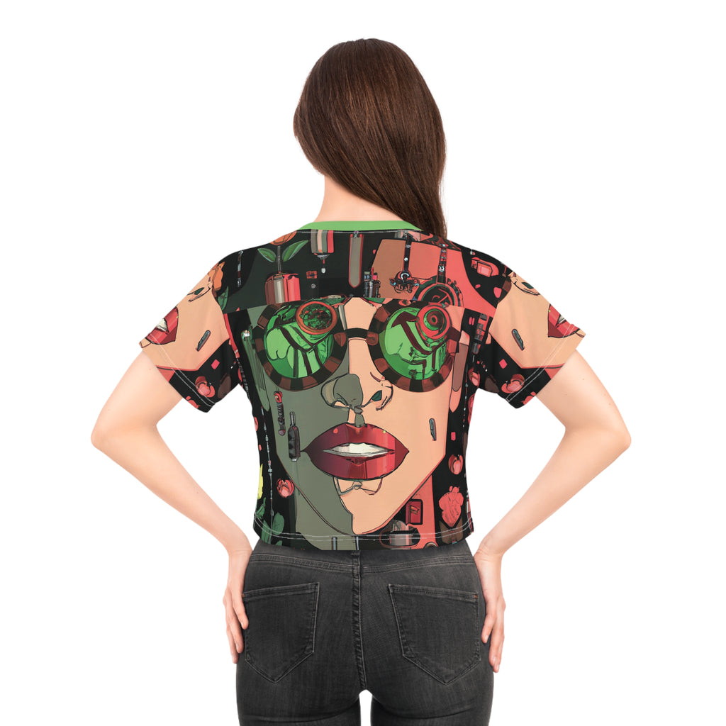 Cyberpunk Sunglasses Crop Tee — Retro Futurist Pop Art AOP