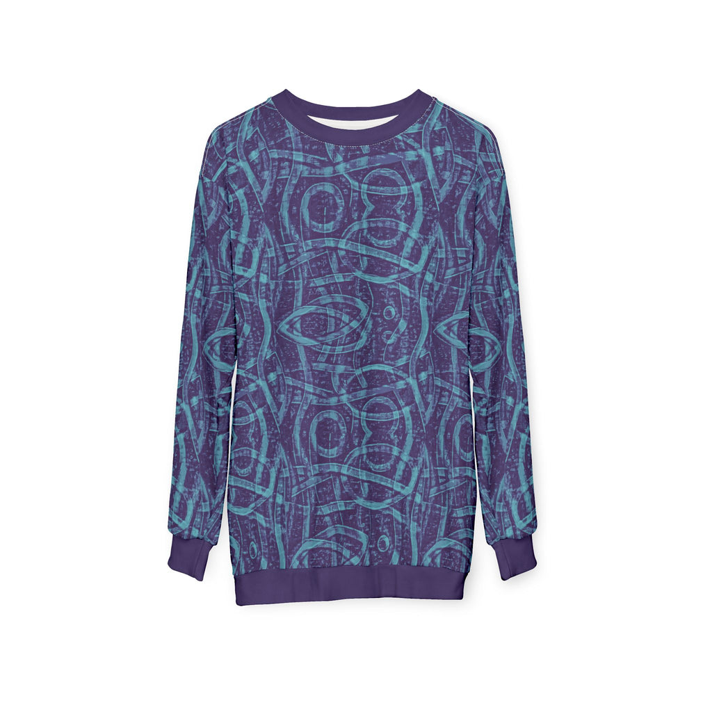 Blue Indigo Geometric All-Over-Print Sweatshirt — Abstract Tribal Pattern