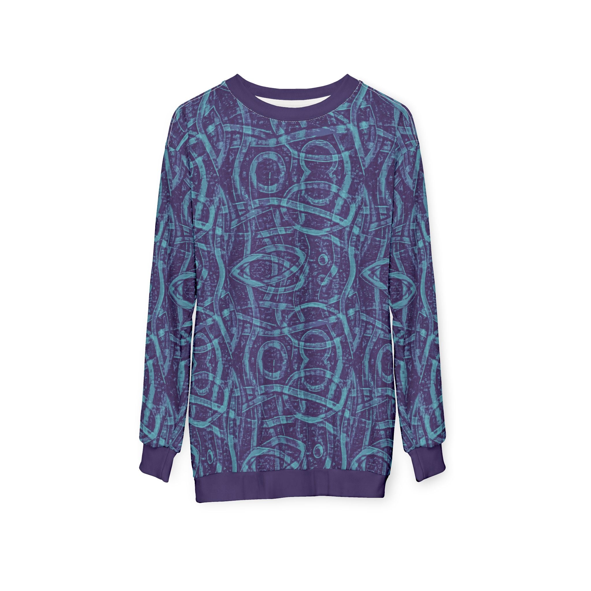 Blue Indigo Geometric All-Over-Print Sweatshirt — Abstract Tribal Pattern