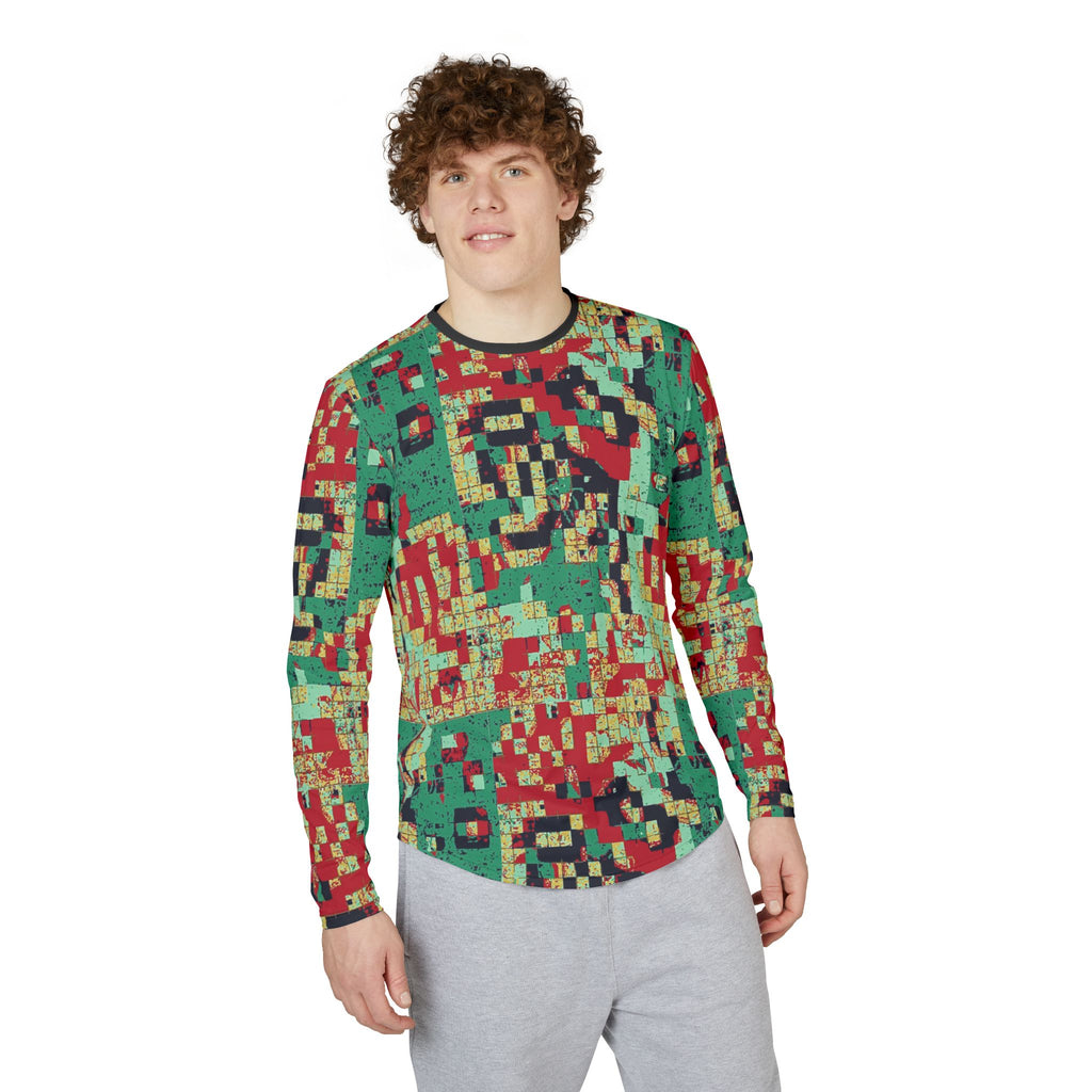 Men's UV Long Sleeve Shirt — "UPF 50+" Abstract Pixel Mosaic Print