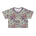 Vintage Stamp Pattern Crop Tee — Retro Postal All-Over-Print Top
