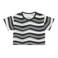 Wavy Stripes Crop Tee — Monochrome Retro Surf Pattern