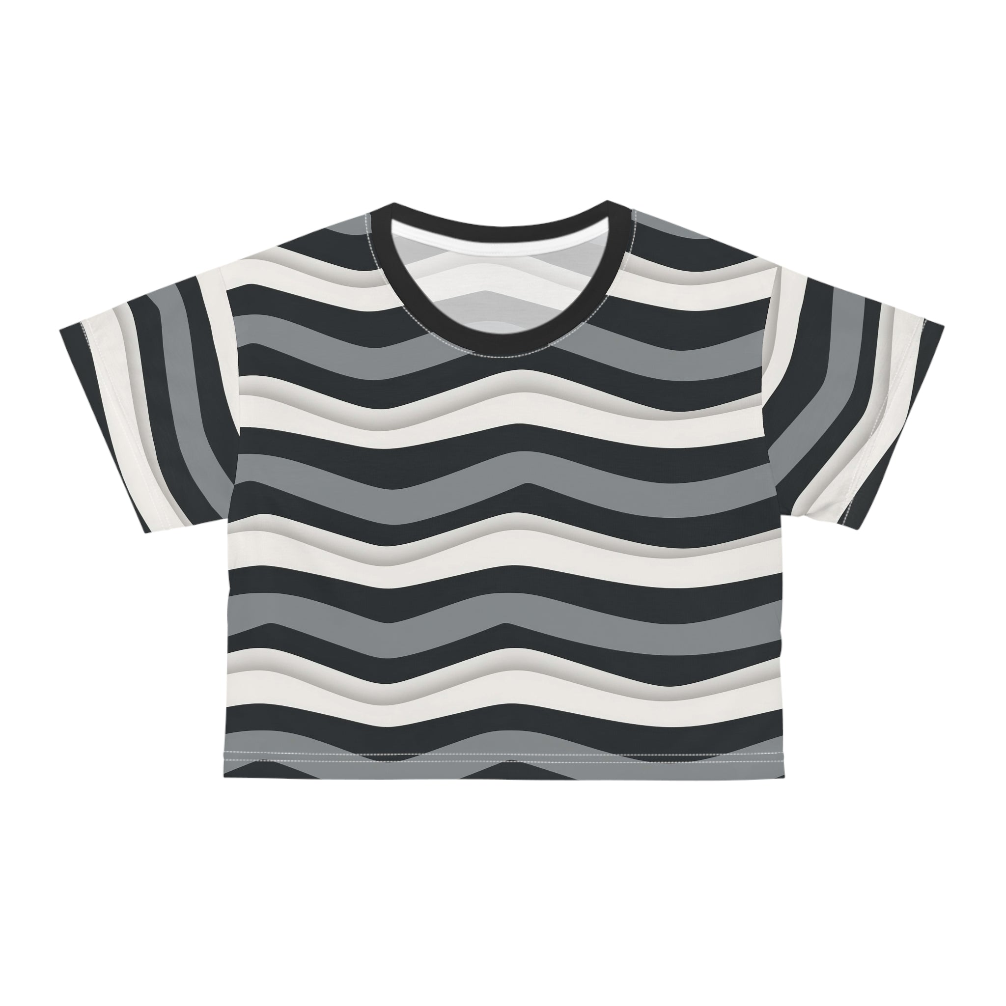 Wavy Stripes Crop Tee — Monochrome Retro Surf Pattern