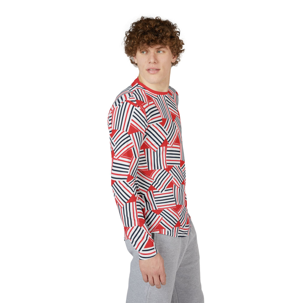 Men's Red White Blue Striped UV Sun Protection Long Sleeve Shirt — All-Over Print