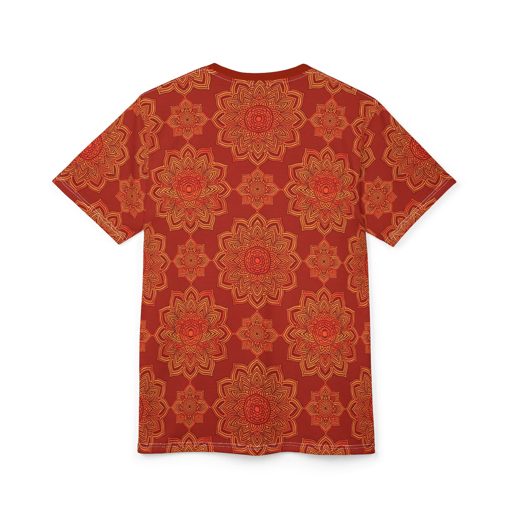 Mandala Floral All-Over Print Tee — Boho Red Orange Pattern