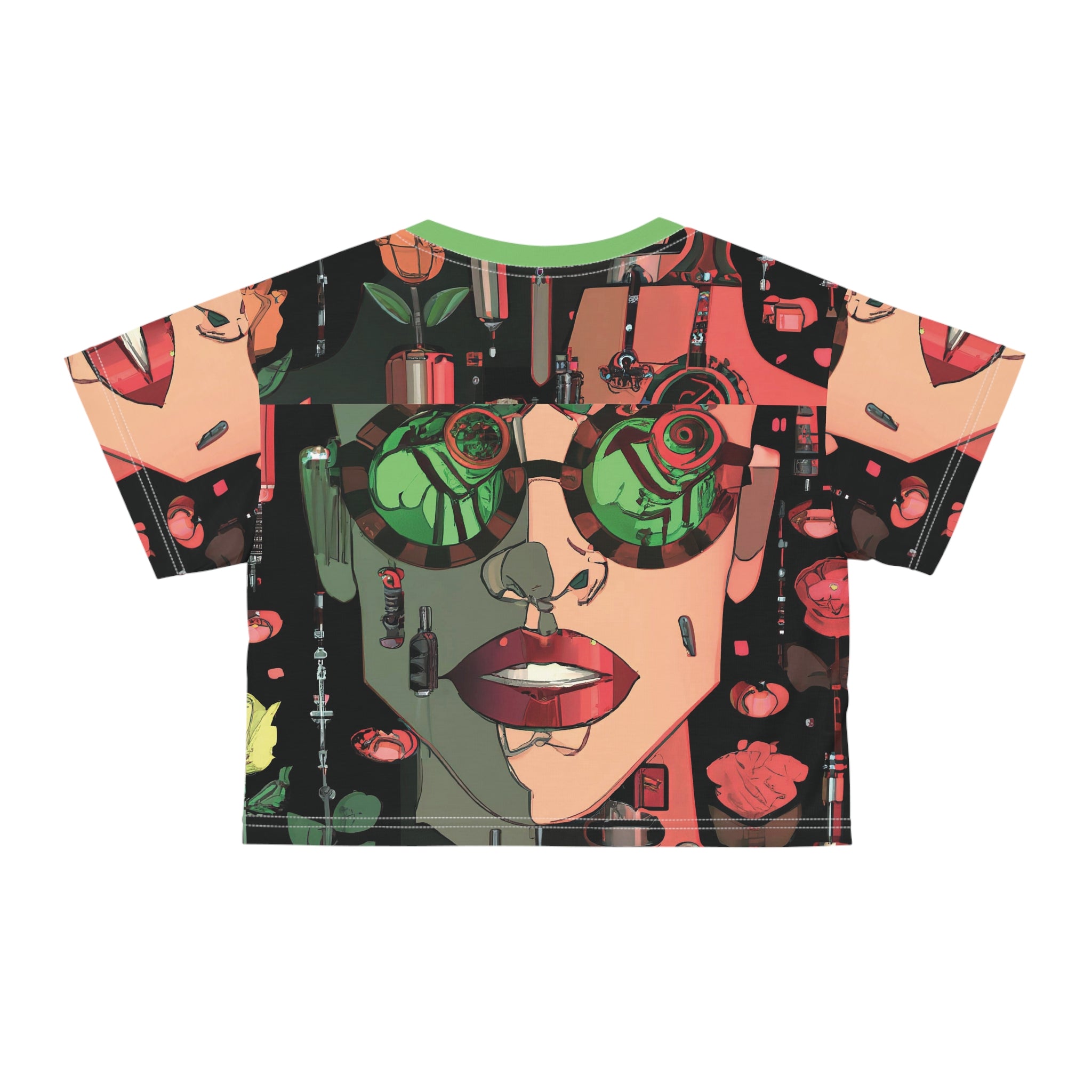 Cyberpunk Sunglasses Crop Tee — Retro Futurist Pop Art AOP