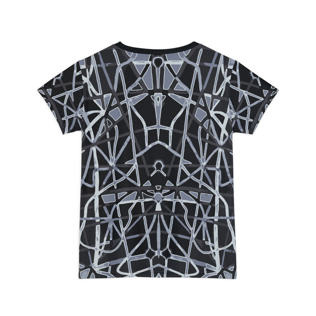 Women's Short Sleeve Shirt — Abstract Geometric Black & Gray All-Over Print