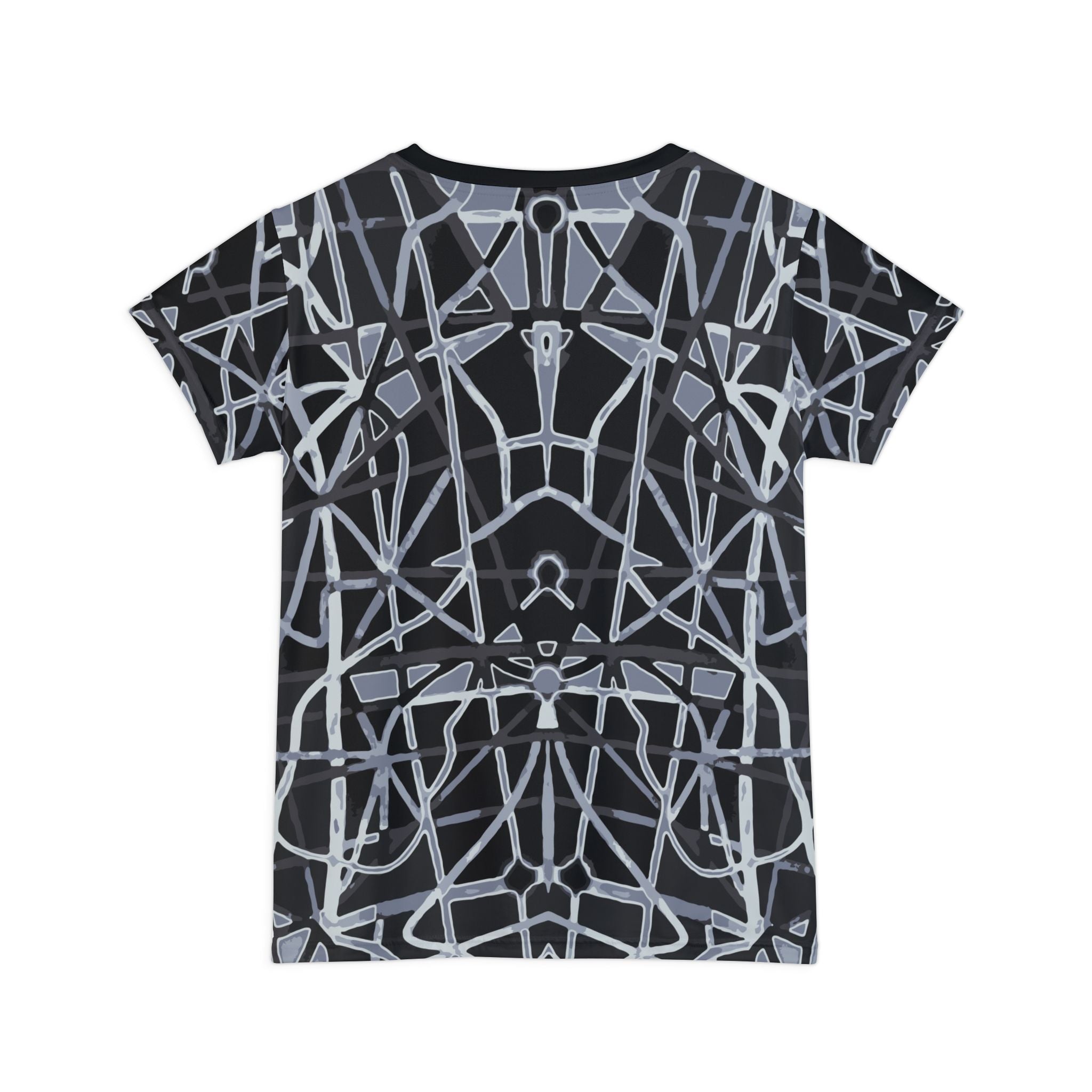 Women's Short Sleeve Shirt — Abstract Geometric Black & Gray All-Over Print