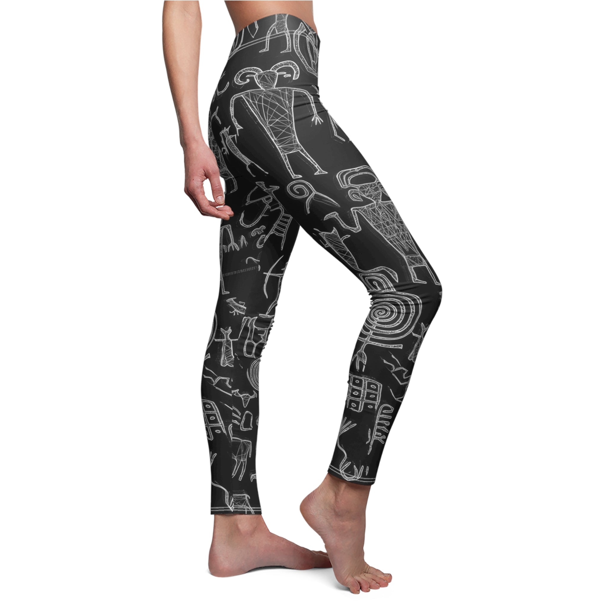 Petroglyph Print Women's Leggings — Black & White Stone Art Yoga Leggings