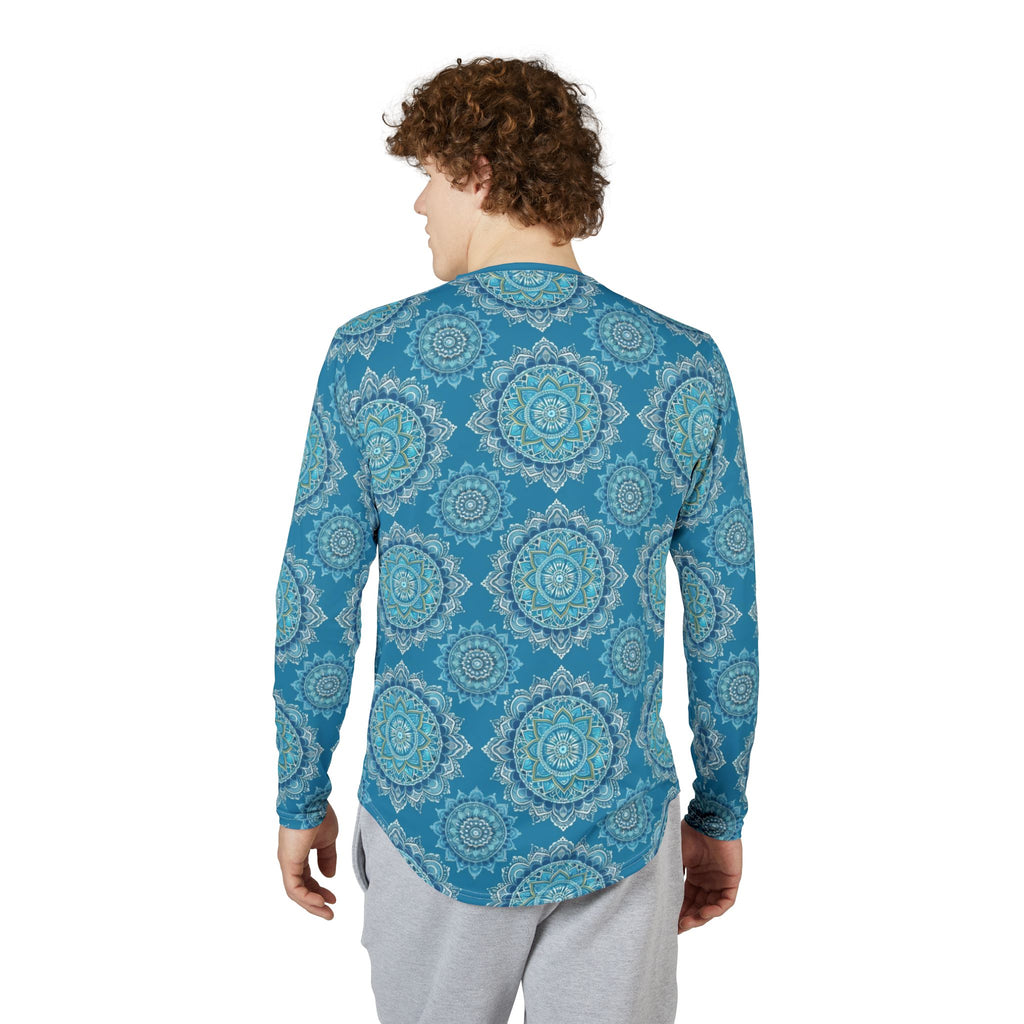 Men's UV Long Sleeve Shirt —  "UPF 50+" Teal Mandala Sun Protection Top