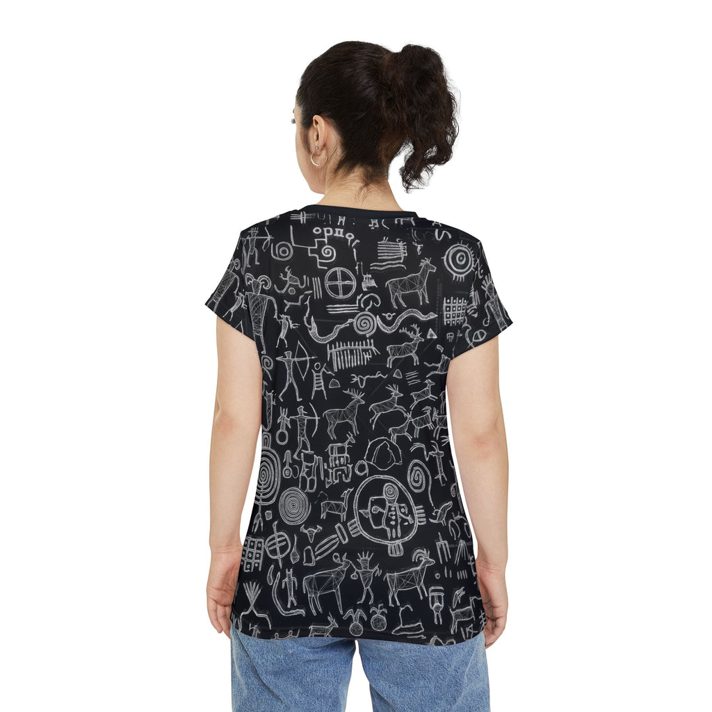Women's All-Over Print Tee — Chalk Petroglyph Pattern
