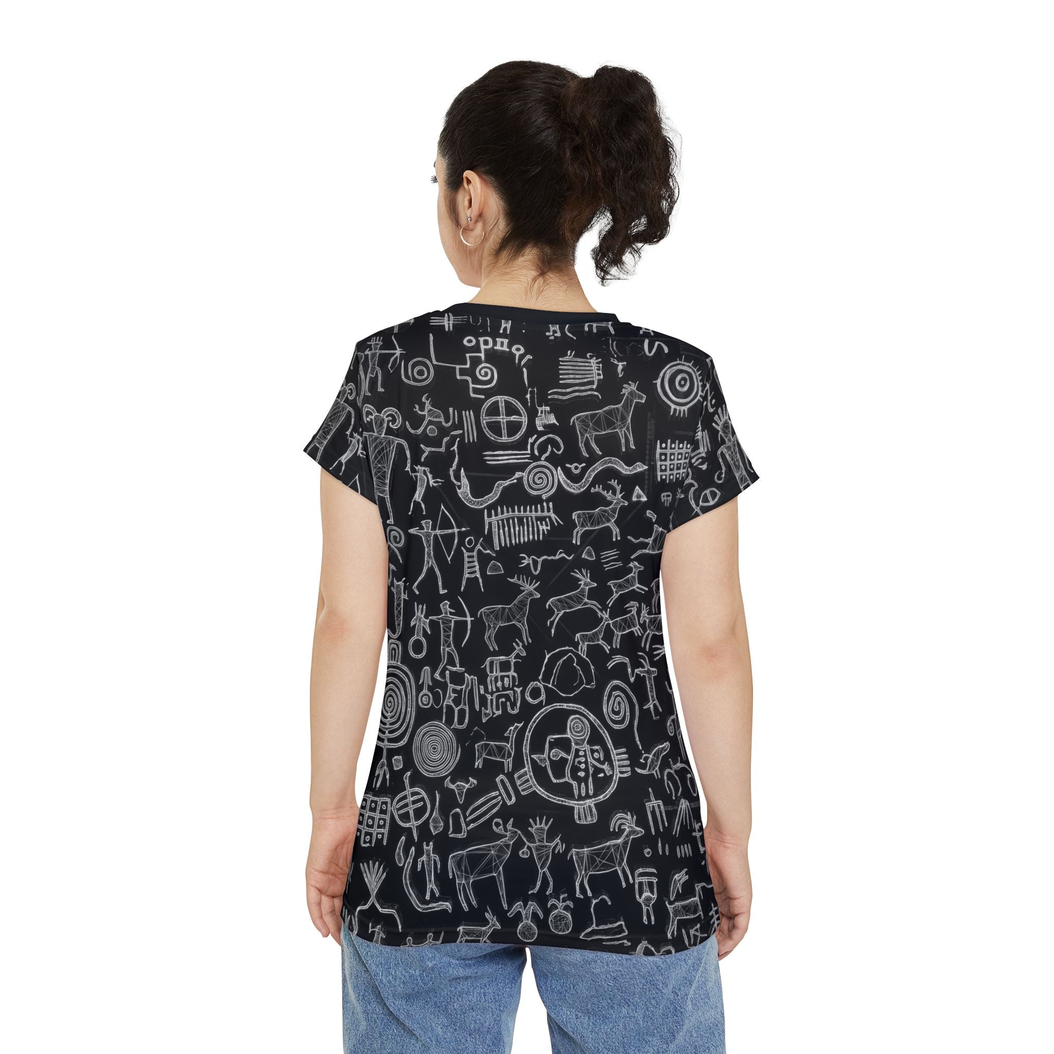 Women's All-Over Print Tee — Chalk Petroglyph Pattern