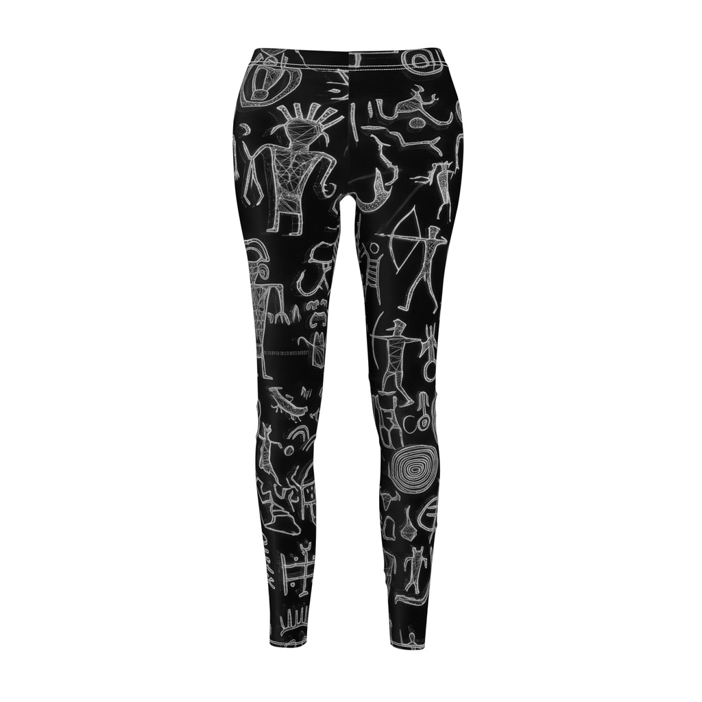 Petroglyph Print Women's Leggings — Black & White Stone Art Yoga Leggings