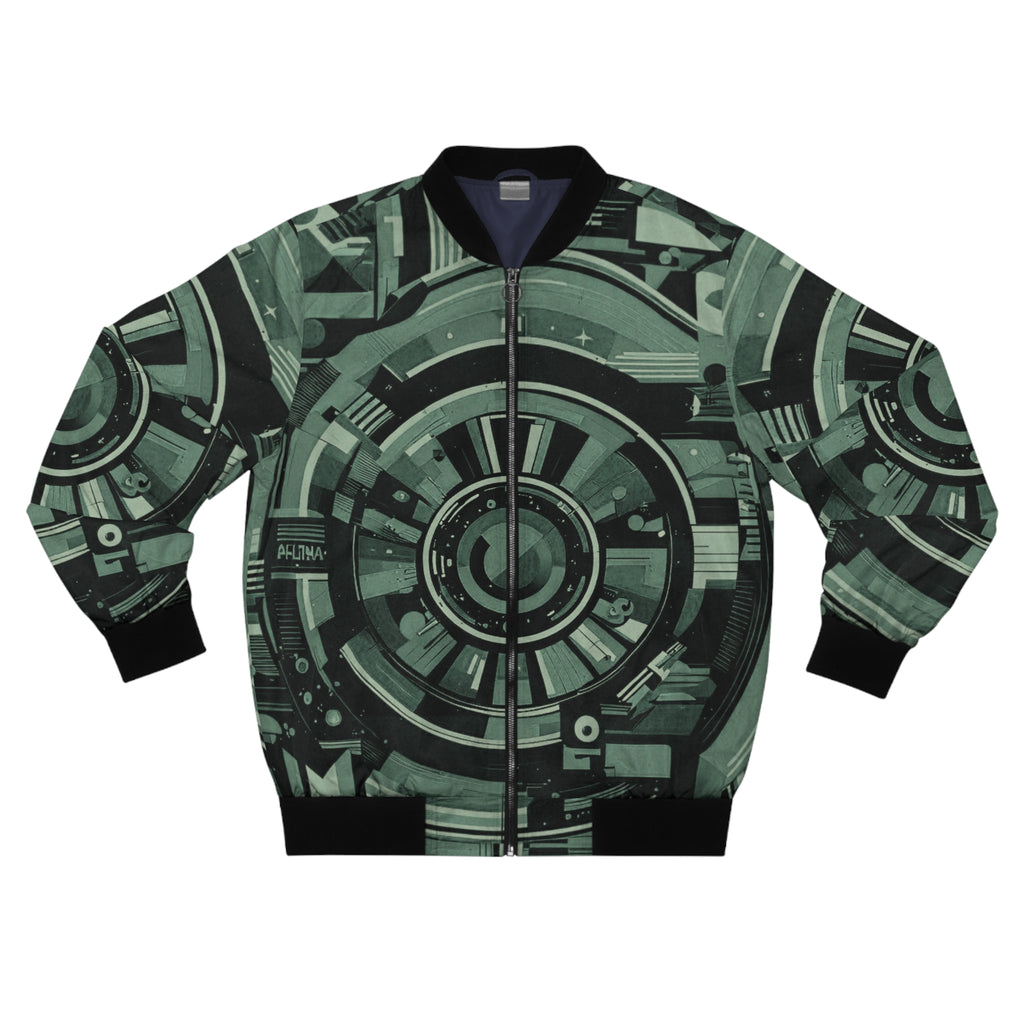 Techno Circuit Bomber Jacket – Futuristic Mechanical Gear Print