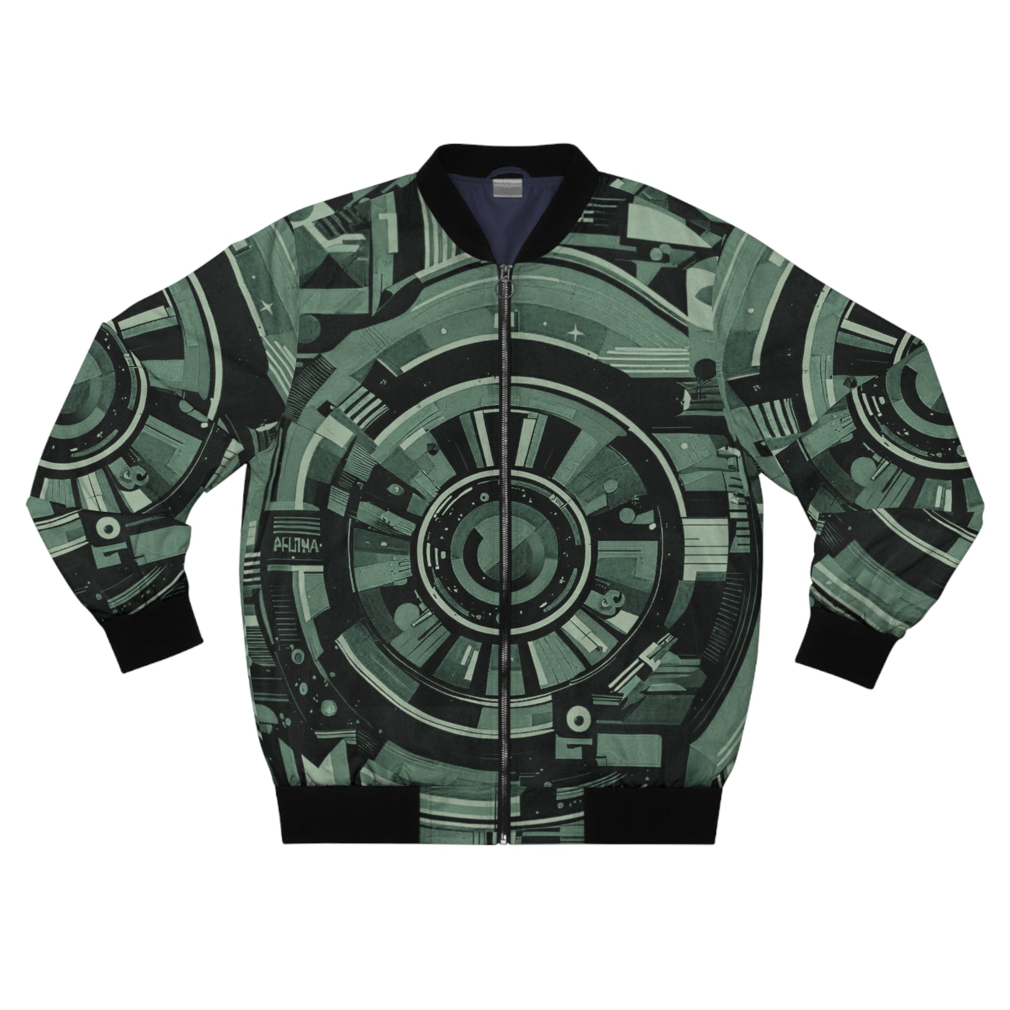 Techno Circuit Bomber Jacket – Futuristic Mechanical Gear Print
