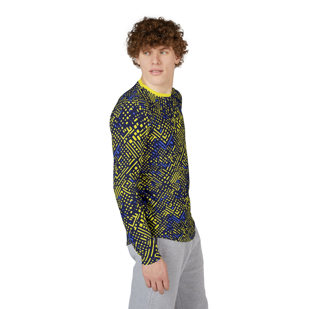 Men's UV Long Sleeve Shirt – Geometric Neon Blue & Yellow All-Over Print