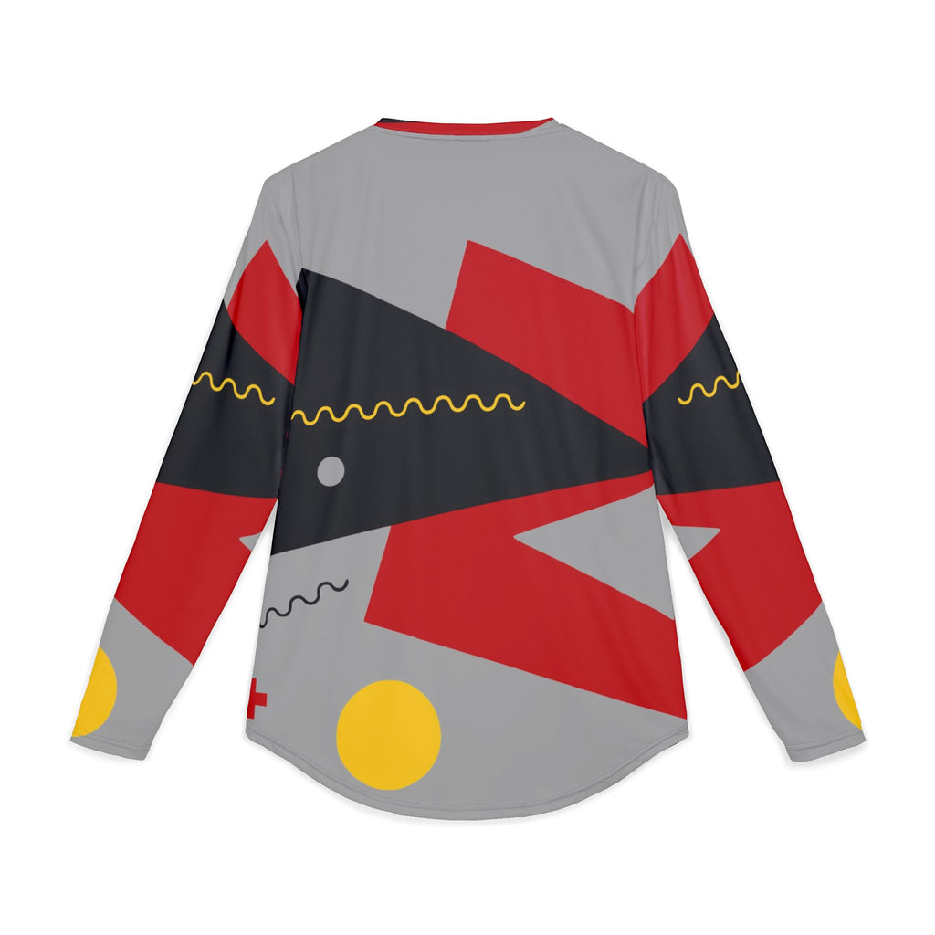 Men's Long Sleeve UV Shirt"UPF 50+" protection — Abstract Geometric Red & Gray AOP