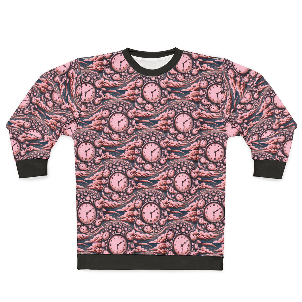 All-Over Print Sweatshirt — Surreal Pink Clockwave Pattern