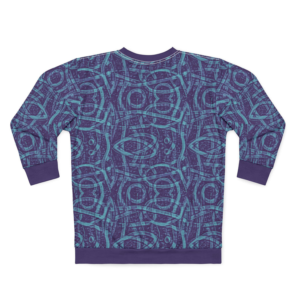 Blue Indigo Geometric All-Over-Print Sweatshirt — Abstract Tribal Pattern