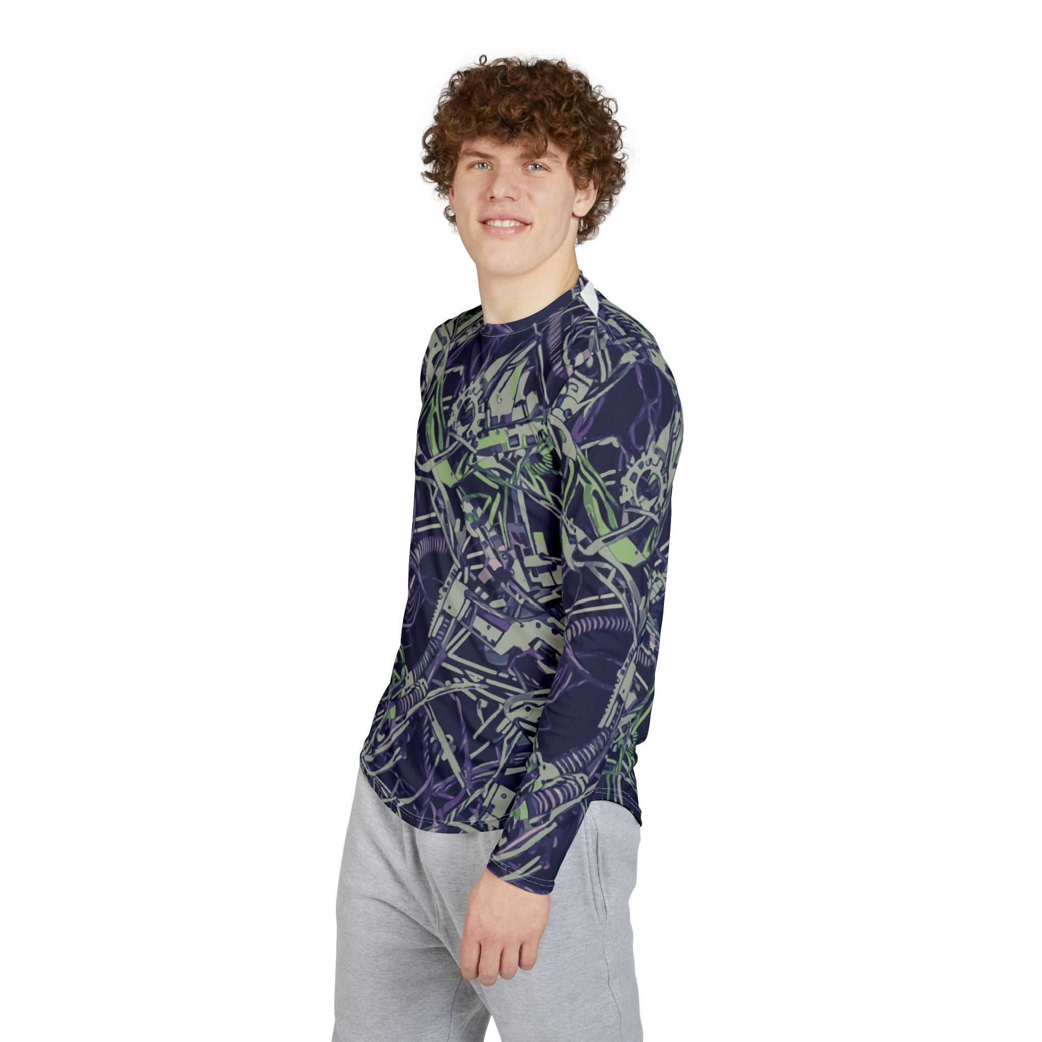 Men's UV Long Sleeve Shirt — Abstract Mechanical Camo All-Over Print