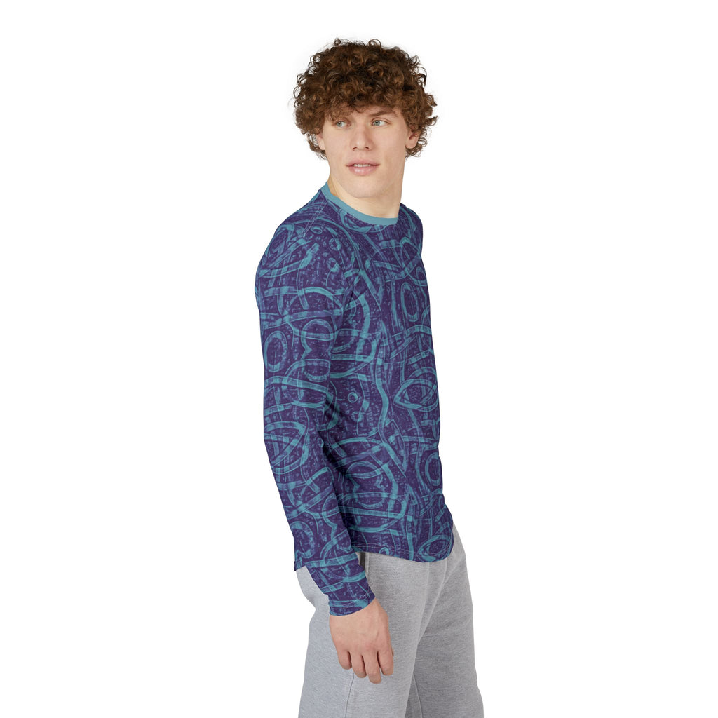 Men's UV Long Sleeve Shirt — Blue Geometric All-Over Print