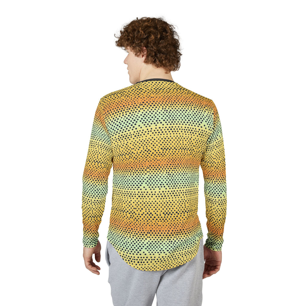 Men's UV Long Sleeve Shirt -  "UPF 50+" Sunset Striped Dot Pattern (UV Protection)