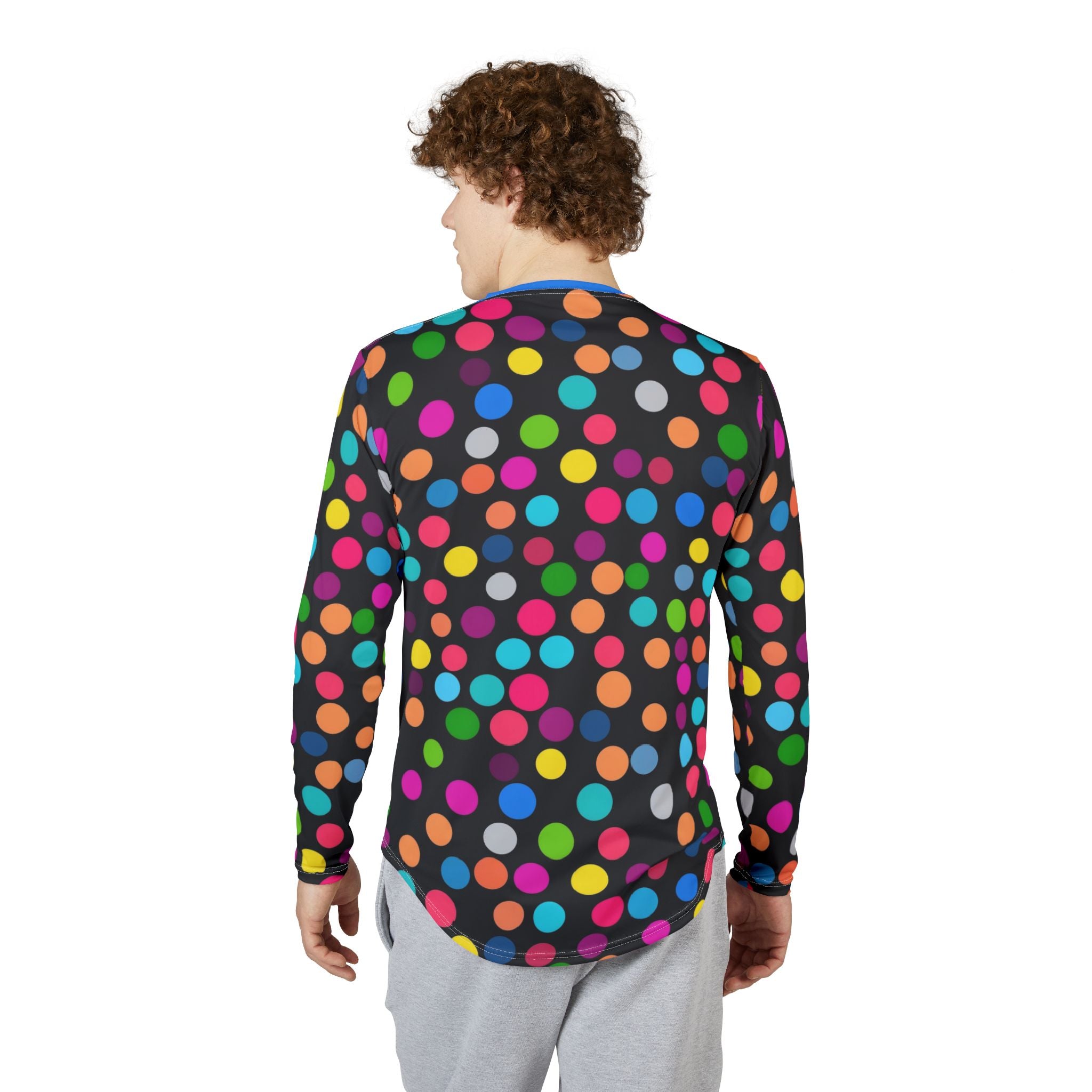 Men's UV Long Sleeve Shirt — "UPF 50+"Bright Neon Polka Dot All-Over Print