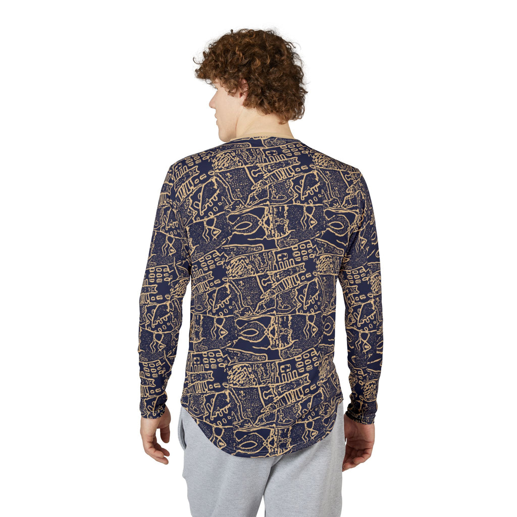 Men's UV Long Sleeve Shirt –  "UPF 50+" Navy Abstract Nautical Sketches AOP