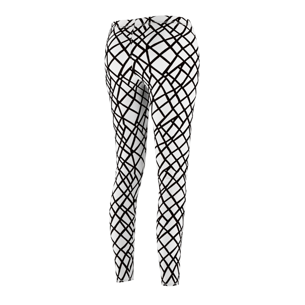 Black & White Abstract Grid Leggings — Women's Casual All-Over Print
