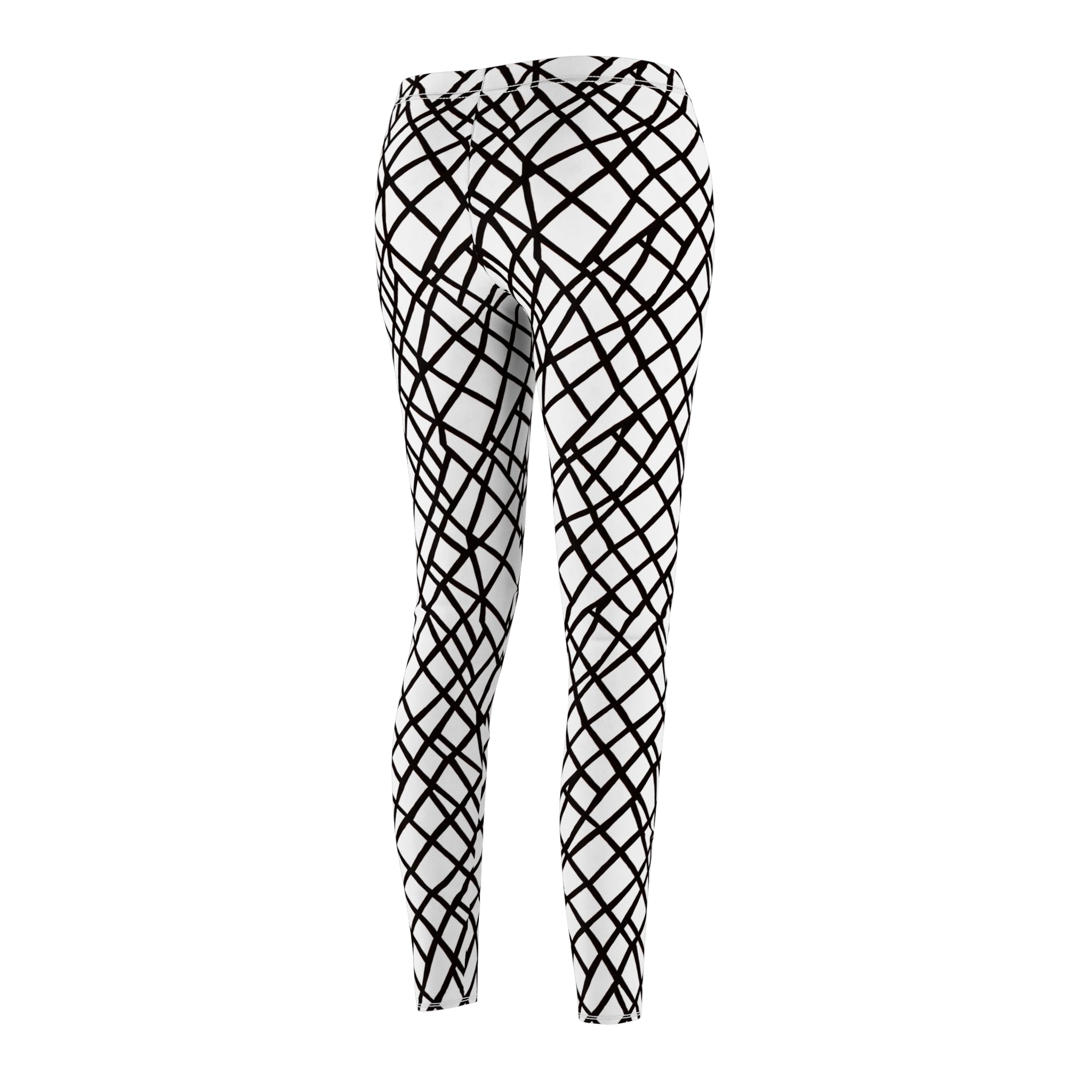 Black & White Abstract Grid Leggings — Women's Casual All-Over Print