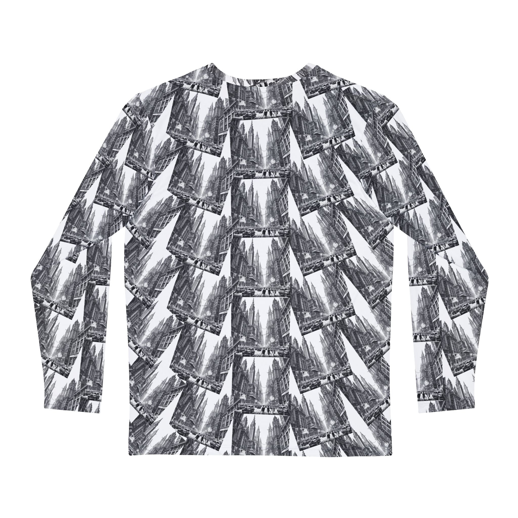 Men's Long Sleeve Shirt - Black & White Vintage Road Photo All-Over Print